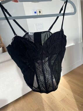 Garage Black Lace Corset-Style Bodysuit